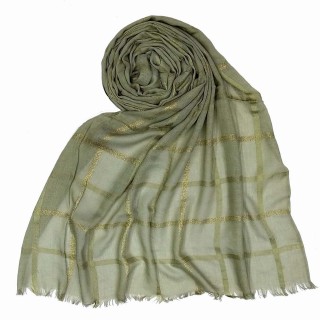 Designer Cotton Golden Striped Stole- Grey